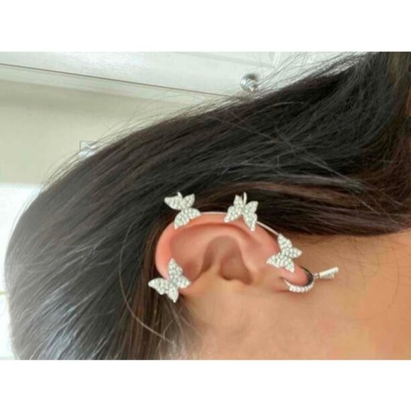 Rhinestone Butterfly Earring  Silver - Picture 2 of 2